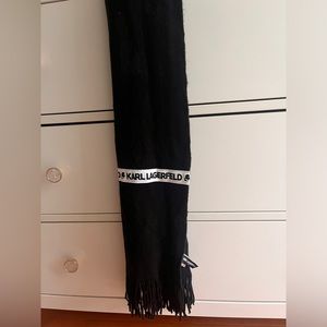 Black Karl Lagerfeld Scarf with tassle detail on end.